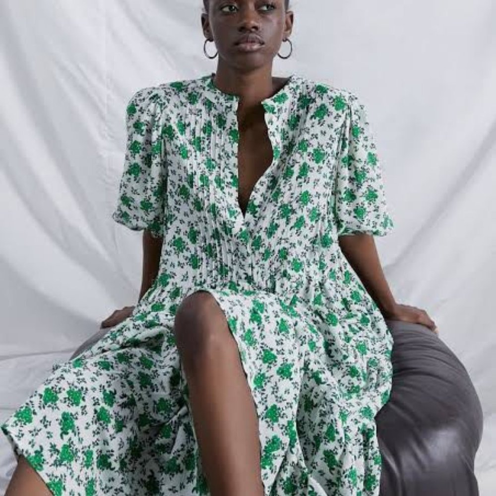 Zara green and oyster white floral maxi dress, Large